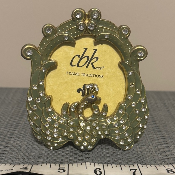 CBK Ltd Metal Enamel Rhinestone Peacock Photo Frame 4.5" x 4.5" - Picture 1 of 4